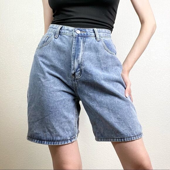 Shein Light Wash High Rise Denim Mom Jean Shorts - Picture 3 of 5